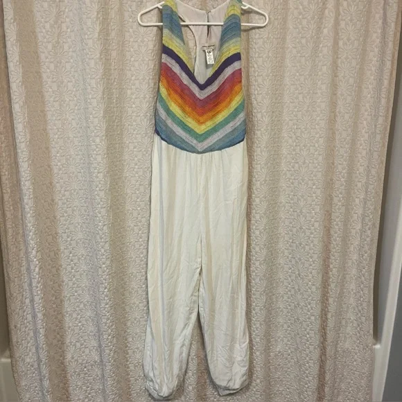 Mara Hoffman Cover Up Jumpsuit Revolve Prismatic Crochet White Boho Size S - Picture 1 of 8